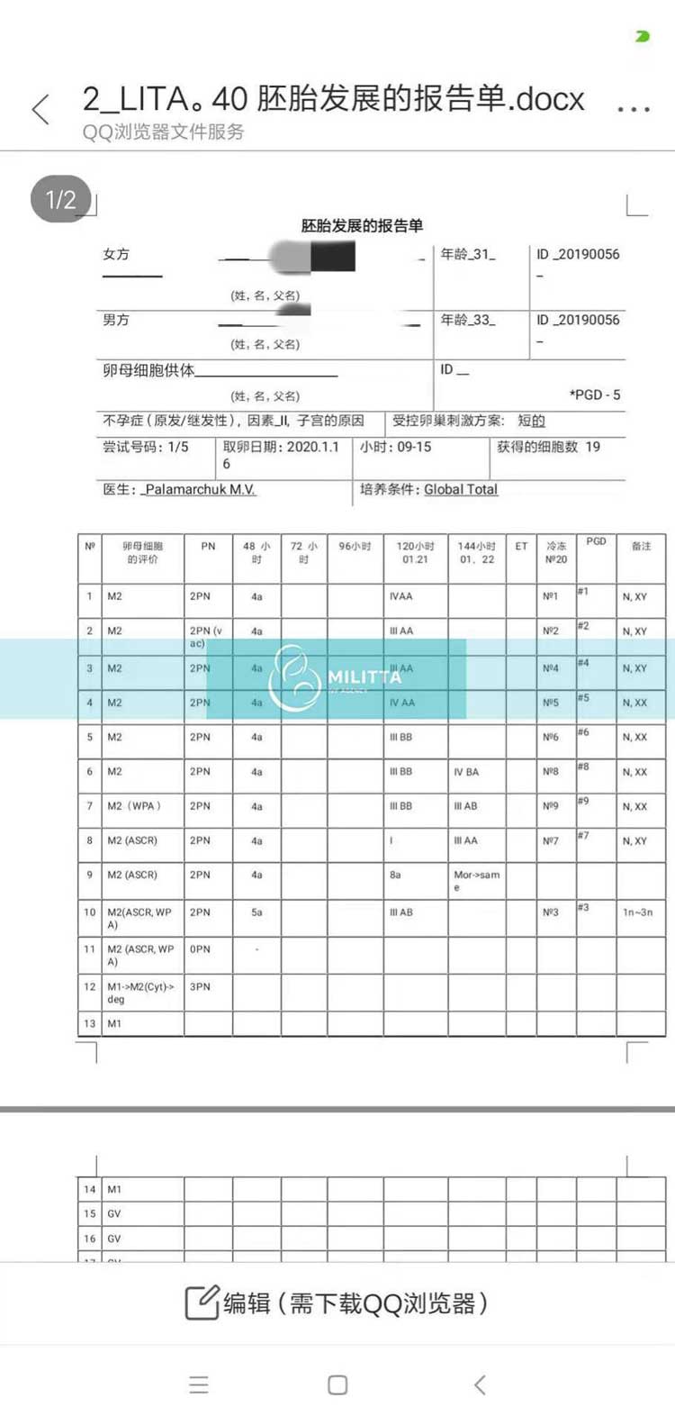 女方31岁自卵试管助孕,取了11个可用成熟卵子,养成9个囊胚