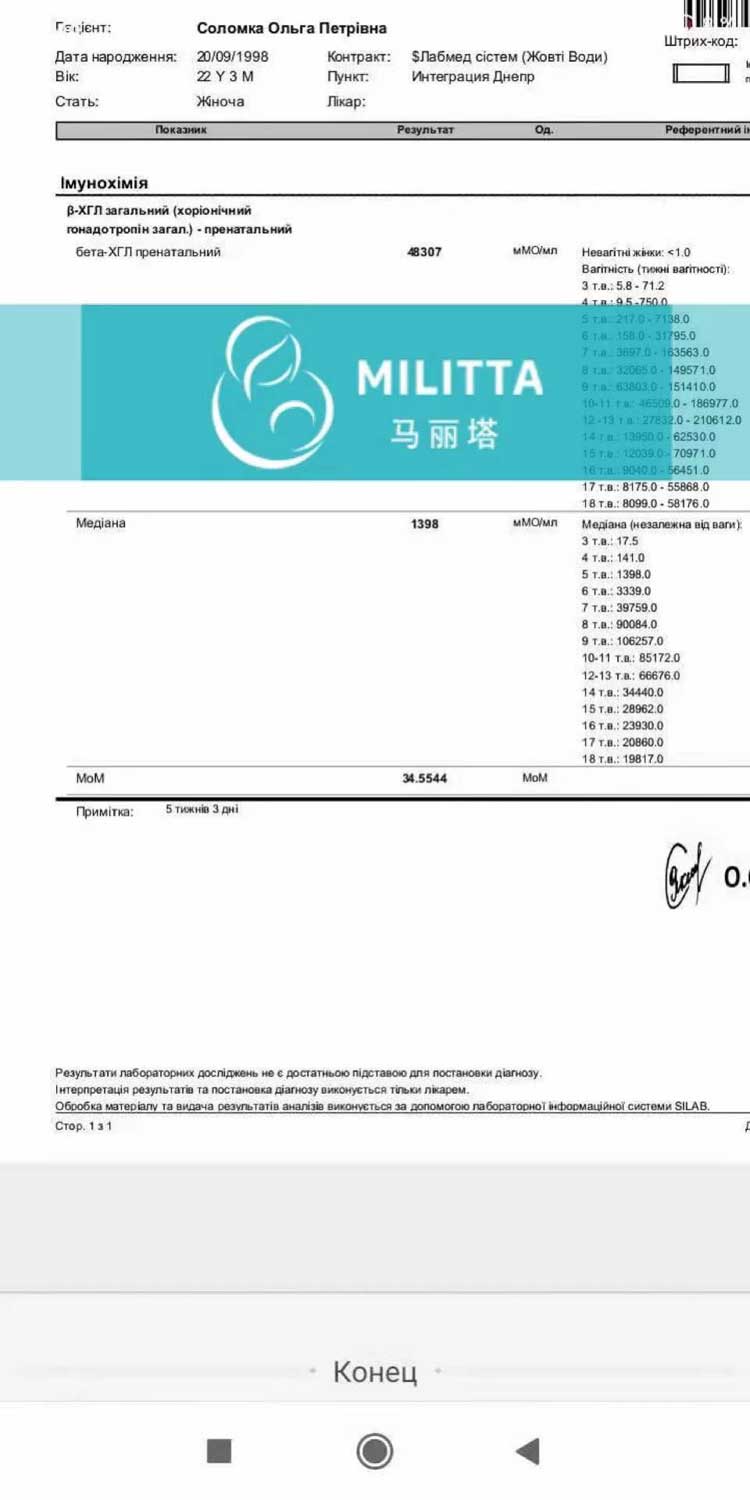 乌克兰lita医院自卵试管验孕成功报告